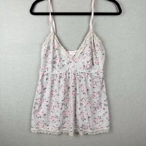 Y2K Marilyn Monroe Cami Top XL Pink Floral Lace Trim Babydoll Fairy Festival